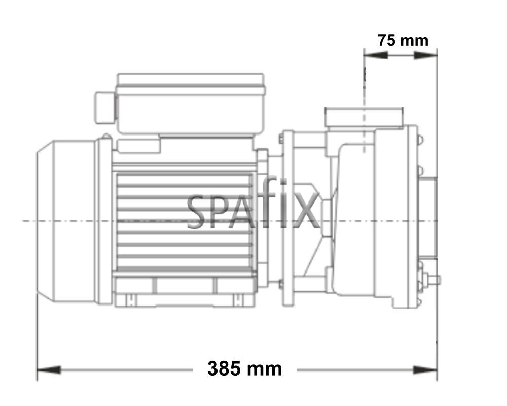 LX massagepumpe LP200 LP250 LP300 stegning fra siden