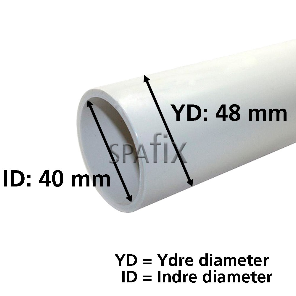 SCH40 1.5" PVC fast rør Schedule 40 mål meassures